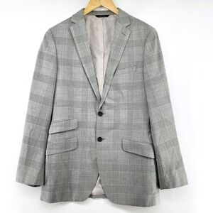 Banana Republic Blazer Men 40L Modern Slim Fit Glen Plaid Italian Wool Gray